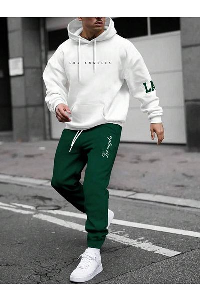 MODASHOT Unisex-Hooded Tracksuit Set -Los Angeles Printed - Double Color Combination