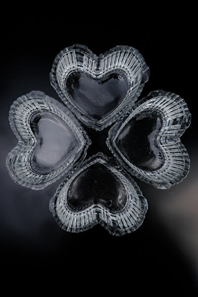 ORTAKÖY CENNETİ Lilyana 4’lü Kalp Model Cam Çerezlik Lokumluk ve Kase Sunum S...