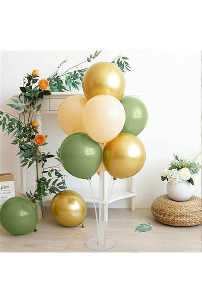 asöy Mildew Green Gold Chrome Balloon Set - 1 Stand, 7 Balloon