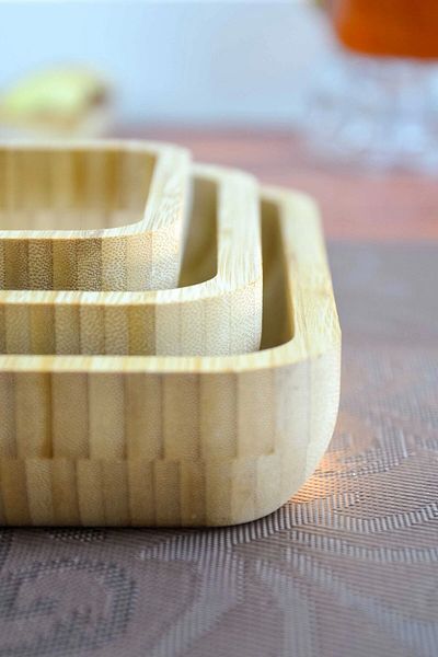 AVANTAGE HOME Mira - 3-Piece Bamboo Serving Snack Bowl, Breakfast, Coffee, Fruit Serving Bowl