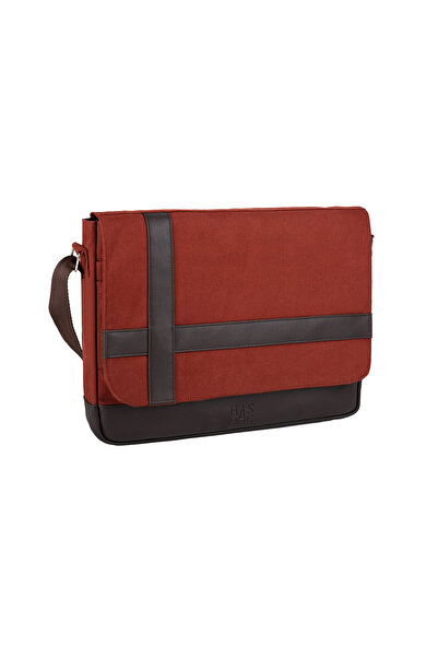 Has BAG UNISEX Kanvas Yatay Postacı Çantası Askılı Çanta Omuz Çanta Kremit Kırmızısı