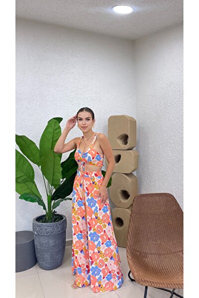 MODA Women's Patterned Strap Pant Crop Suit