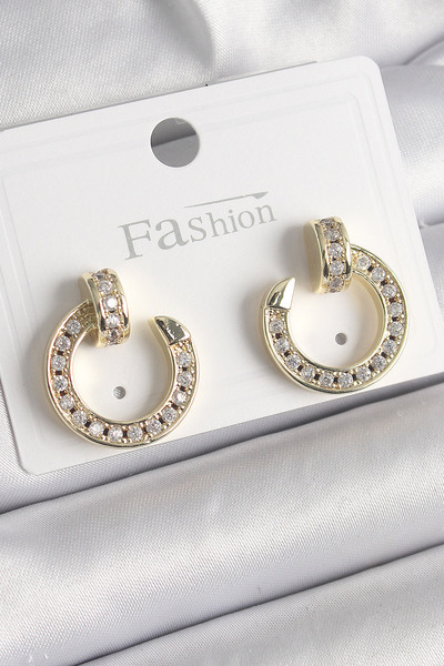 Epilons Brass Gold Color Zircon Stone Stud Hoop Model Women's Earrings - Tj-B...