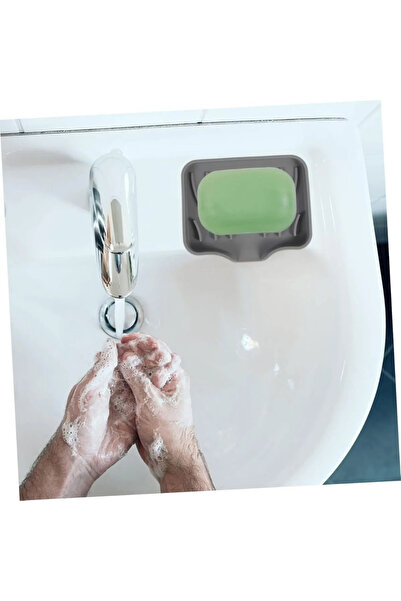 TİNEKE Εύκαμπτη θήκη σαπουνιού από σιλικόνη για κουζίνα, μπάνιο με αποχέτευση νερού και βεντούζα ΜΑΥΡΟ Χρώμα