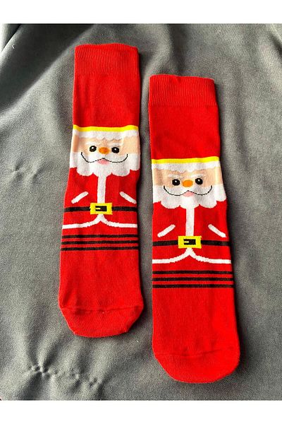 Ludios Christmas Santa Claus Themed Gift Red Cotton Long Socks