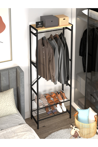 moniev Metal Raflı Elbise Askılığı Yatak Odası 3 Raflı Askılık Portmanto