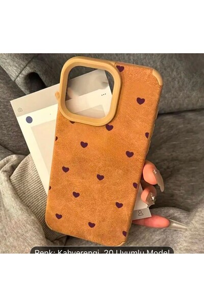 Pinterest Kılıf Iphone 16 Uyumlu Kamera Koruma Çıkıntılı Kalpli Süet Kılıf