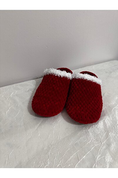 MERUT STYLE HAYATINI RENKLENDİR El örgüsü kadife ip kırmızı beyaz ev terliği