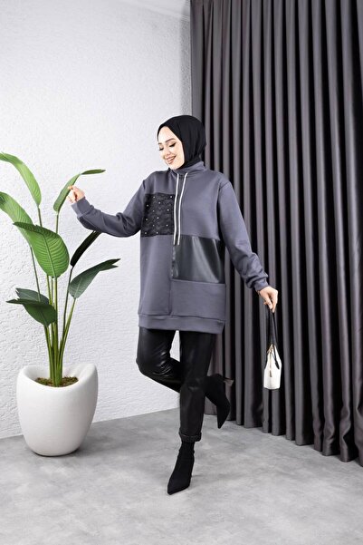 Afili butik Half-Neck Tunic with Lace and Leather Garnie