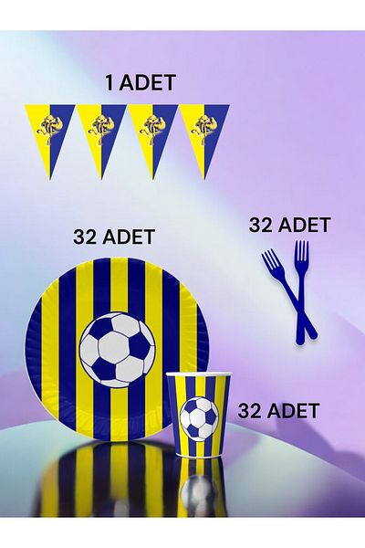 VibeHome 32-Person Navy Blue Yellow Fan S Pack - Birthday Party and Fun Events