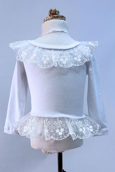 LULLY KİDS Girl's Guipure Lace Detailed White Bodysuit