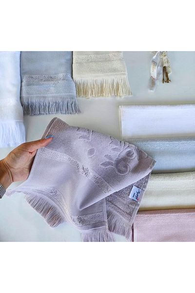 mihriban Mysoft Assortment 6-Piece Velvet Hand and Kitchen Towels - Cross Stitch Embroidery, Fringed, Etamine Embroidered 30X50Cm