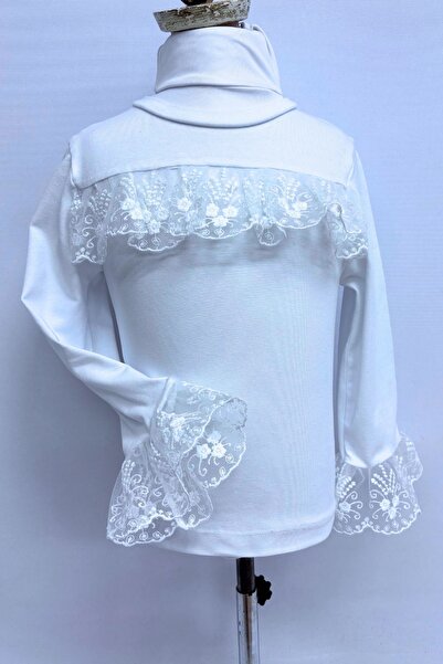 LULLY KİDS Дівчачий білий боді з довгими рукавами та мереживною обробкою