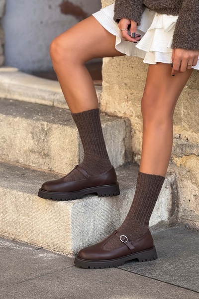NİŞANTAŞI SHOES Stana Кафе Натуральна шкіра Застібка Деталізована Товста підошва Жіноче взуття