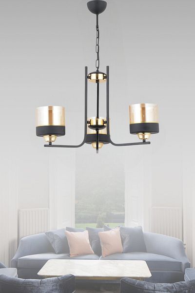 ESSLİGHT Esra 3-Piece Modern (Black Gold) Honey Glass Living Room Bedroom Kitchen Young Room Chandelier