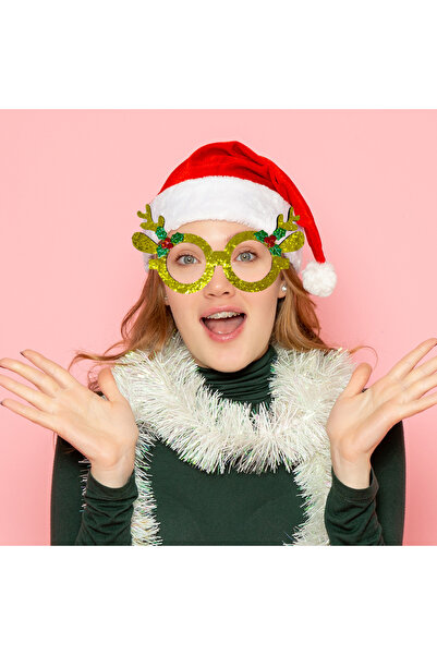 Party Country Ochelari decorati cu tema de Anul Nou 14 cm x 14 cm cu model de coarne de cerb