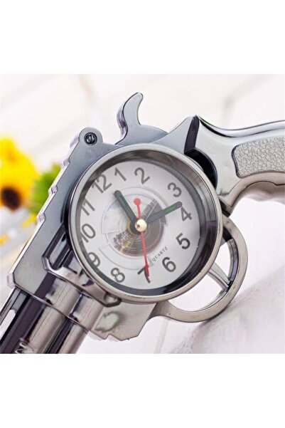 Sensoria Retro Tabanca Şeklinde Çalar Saat Revolver Masa Saati Hediyelik Süs Eşyası