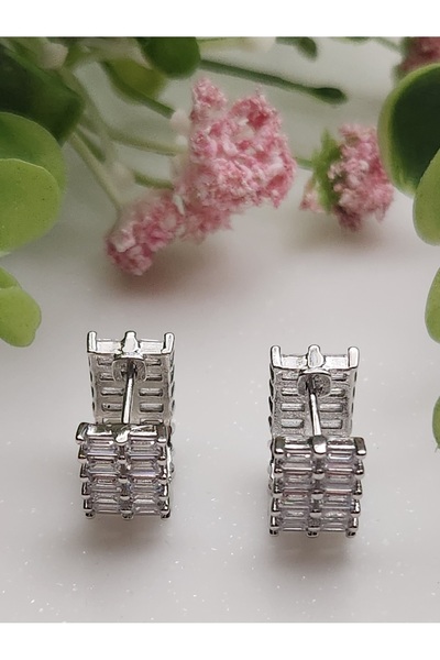 reyselstyle ZİRKON  BAGET TAŞLI LÜKS ÇELİK KÜPE