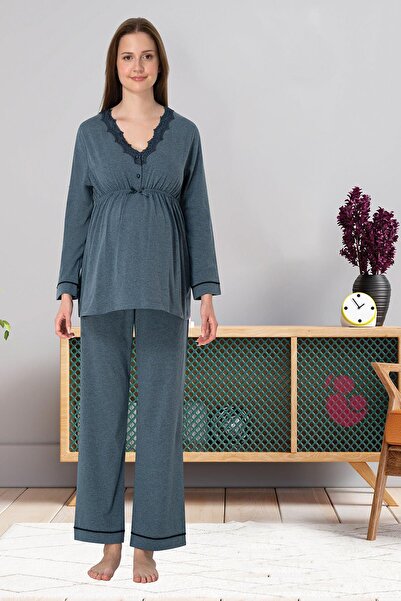 lohusahamile Antracit Čipka Detaljan set trudničkih pidžama od Pamuk