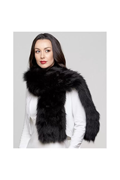 kibarca Vegan Siyah Suni Kürk  Atkı Boyunluk