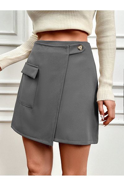 Smart Moda Anthracite Mini Women's Skirt - Button Detail, Et0022