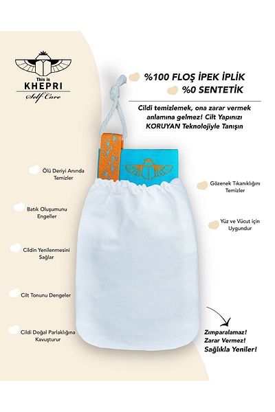 This is Khepri Turquoise Gloves 100% Flush Silk - Women & Men Peeling Scrub & Bath Series