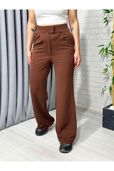 Aysel Boutiquee Παντελόνι Palazzo με φαρδύ πόδι από ύφασμα Velcro Crep Bitter Brown