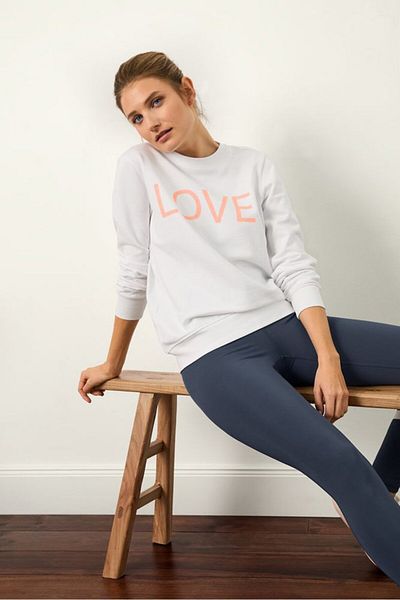 Tchibo Women Crew Neck Graphic Long Sleeve Sweatshirt, White
