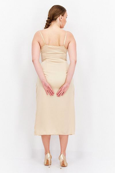 Public Desire Women Plain Ruched Detail Satin Slip Dress, Beige