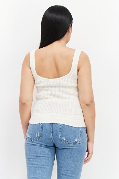 Brave Soul Women Scoop Neck Sleeveless Knitted Crop Top, Ivory