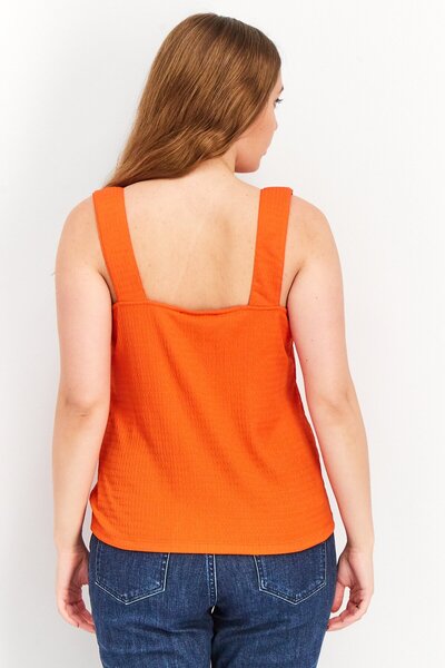 Sanctuary Women U Neck Sleeveless Textured Crop Top, Orange