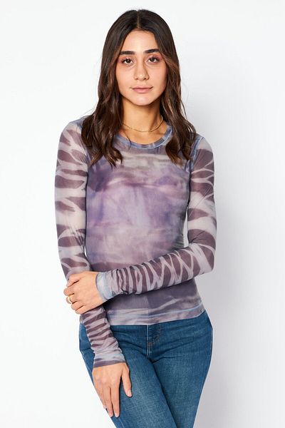 Diesel Women Crew Neck Long Sleeves Tie-dye Top, Grey