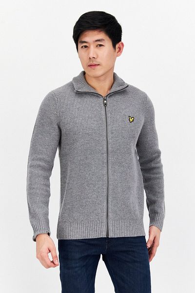 Lyle & Scott Men High Neck Long Sleeve Knitted Cardigans, Grey