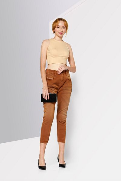Diesel Kadın Boyfriend Fit Yıkanmış Esnek Kot Pantolon، أسمر