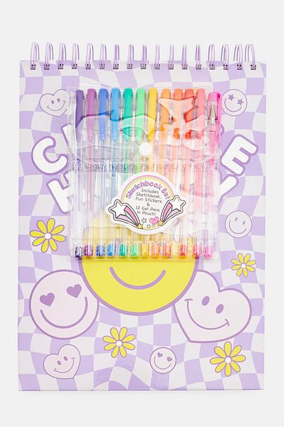 Votum Sketch Pad With 12 Pieces Assorted Pen, Purple Combo