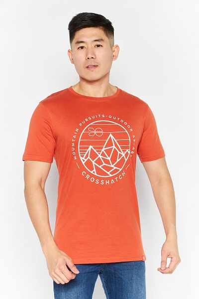 Crosshatch Men Round Neck Short Sleeves Printed T-shirt, Red