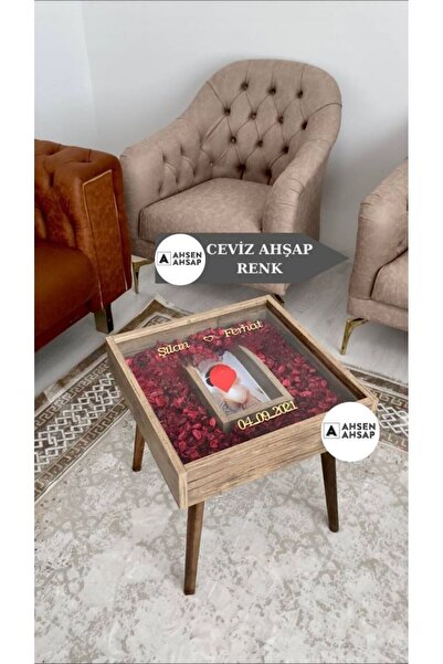 AA AHŞAP AHSEN AHŞAP Fotoğraflı Anı Sehpası