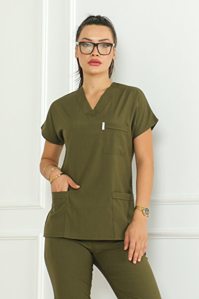 EDİFOR Scrubs Haki Doktor/ Hemşire Forması Alt Üst Takım Cerrahi Forma (Kadın)