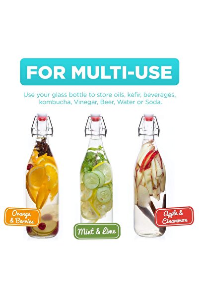 Generic Set of 4 1L Glass Reusable Swing Lid Water Oil Vinegar Bottle