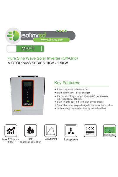 SOLİNVED 1 kW MPPT OFF-GRID Inverter 1000W, 12V / 20-150 Vdc