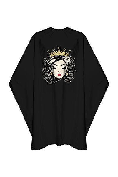 ayobi Siyah Baskılı Penuar Berber Tıraş Saç Kesim Kuaför Önlüğü Siyah Renk Mikro