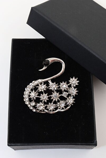 KEEBA Gölün asaleti Kuğu broş lüks gümüş renk pırlanta kesim taşlı kuğulu kad...