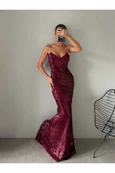 Generic Brand Trend Burgundy Velvet Fish Dress
