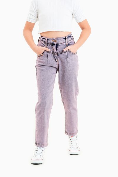 GİYİCEM TEKSTİL Girl's Corsage Pleated Jeans 2144