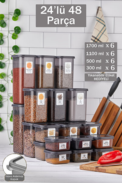 Home Elegance 24-Piece 48-Piece Set of Square Food and Pulses Storage Containers 6X(0.30-0.50-1.10-1.70 Lt) with Tags