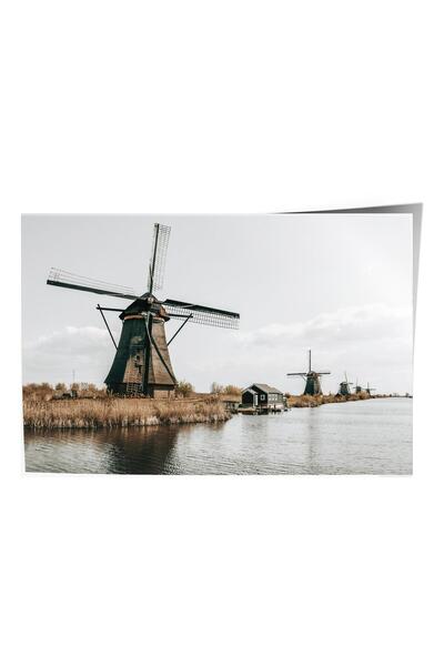 Postifull Rustic Çerçevesiz Poster, Iskandinav Beyaz Tablo, No:493 Yel Değirm...