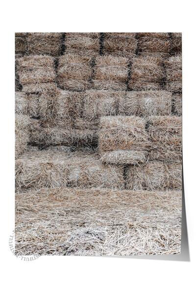 Postifull Rustic Çerçevesiz Poster, İskandinav Kahverengi Tablo, NO:339 Saman Balyaları Fotoğraf, Dikey