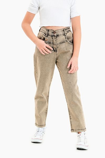 GİYİCEM TEKSTİL Girl's Corsage Pleated Jeans 2144