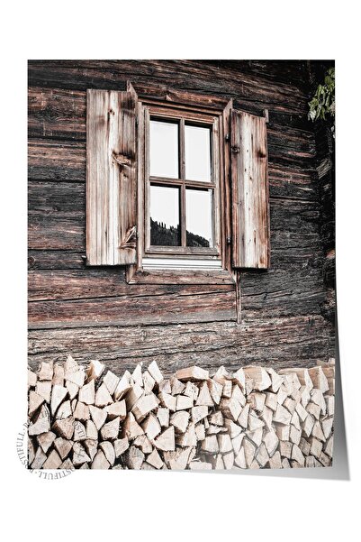 Postifull Poster rustic fără rame, pictură nordică maro, NR:256 Casă din lemn...