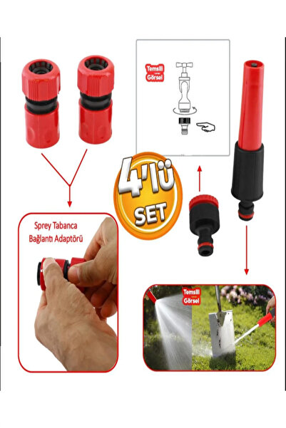 NUBLADO Hortum Sprey Sulama Tabancası Başlığı Seti 4 Parça Bahçe Çeşme Musluk Bağlantı Adaptörü Aparatı Oto.